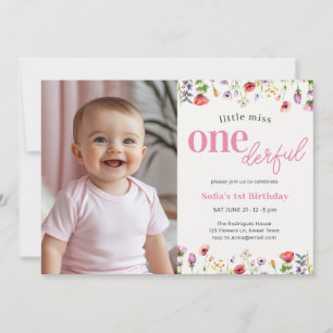 Invitation Fleur sauvage rose petite Miss Onederful 1er anniv