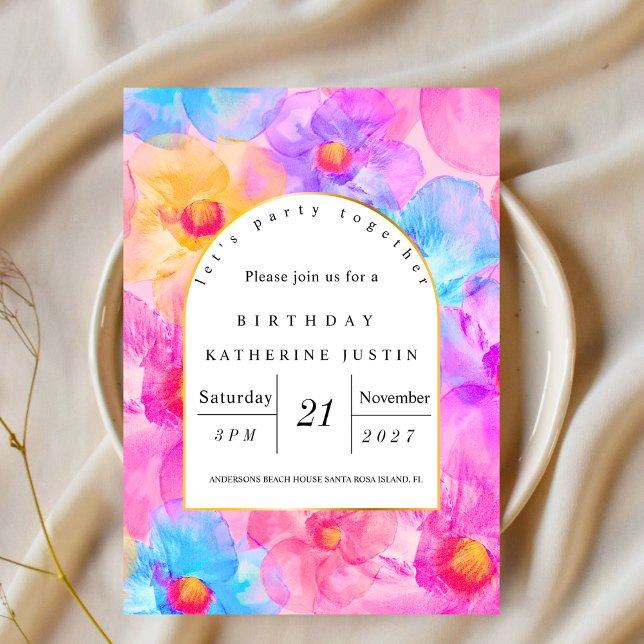 Invitation Fleur sauvage rose rose chic moderne (Créateur téléchargé)