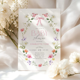 Invitation Fleur sauvage rose ruban Élégant Baby Shower