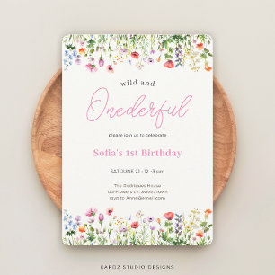 Invitation Fleur sauvage rose sauvage et magnifique 1er anniv