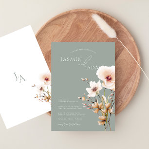 Invitation Fleur sauvage rose  simple Sage Vert Mariage