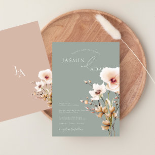 Invitation Fleur sauvage rose  simple Sage Vert Mariage