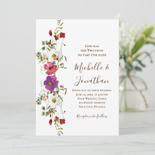 Invitation Fleur sauvage rose violet Floral Mariage chrétien