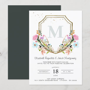 Invitation Fleur sauvage russe Elegant Gold Crest Mariage