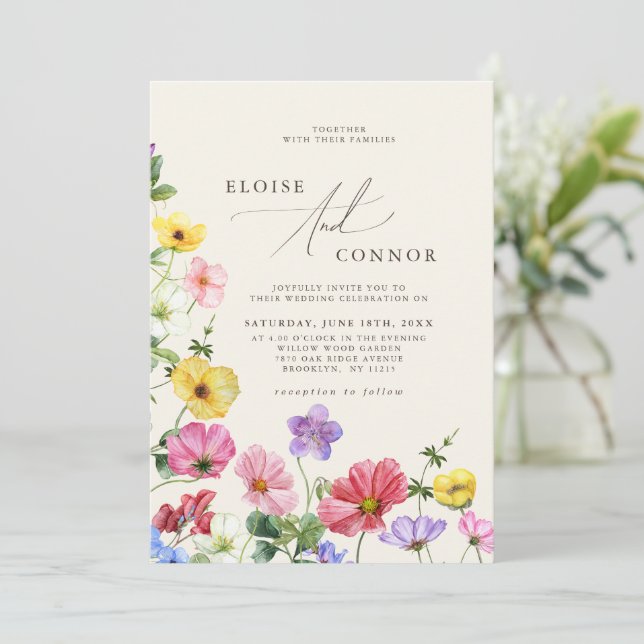 Invitation Fleur sauvage Rustic Chic Boho Pays Floral Mariage (Debout devant)