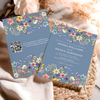 Invitation Fleur sauvage Rustic Chic Mariage QR Code