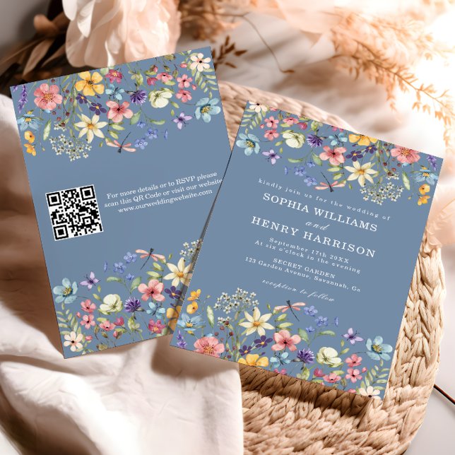 Invitation Fleur sauvage Rustic Chic Mariage QR Code (Créateur téléchargé)