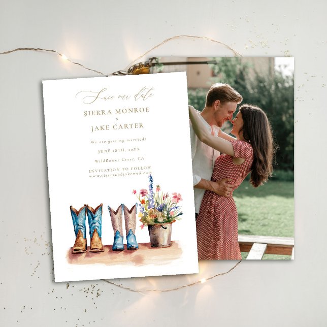 Invitation Fleur sauvage Rustic Chic Photo Mariage Enregistre (rustic country western wedding save the date photo wildflowers fairytale barn ranch countryside chic)