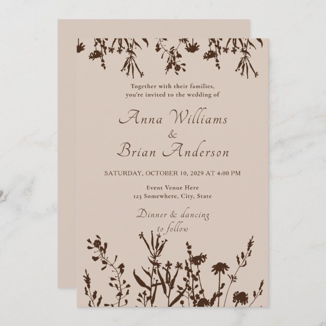 Invitation Fleur sauvage rustique automne prairie Mariage flo (Devant / Derrière)