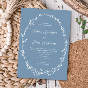 Invitation Fleur sauvage rustique bleu Dusty Mariage de couro