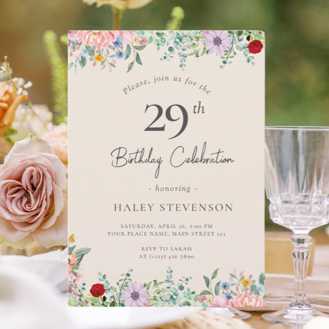 Invitation Fleur sauvage Rustique Boho 29e anniversaire Simpl (Créateur téléchargé)