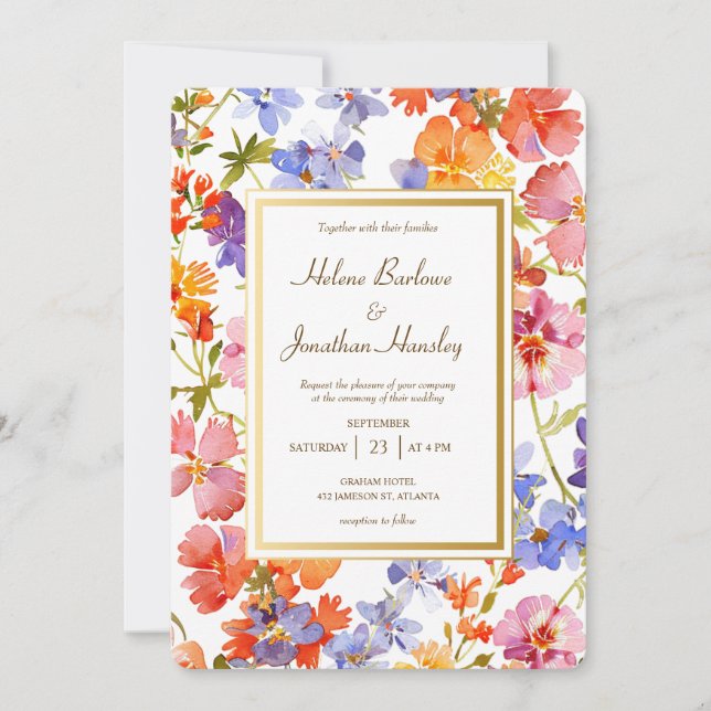 Invitation Fleur sauvage Rustique Boho Floral Élégant Mariage (Devant)