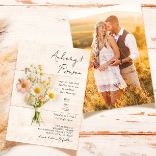 Invitation Fleur sauvage Rustique Bois Bouquet Boho Mariage p