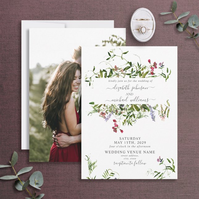 Invitation Fleur sauvage rustique Botanique Floral Photo Mari (Créateur téléchargé)