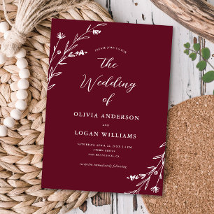 Invitation Fleur sauvage rustique Bourgogne Boho Mariage