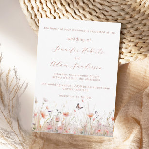 Invitation Fleur sauvage rustique Dusty Pink Meadow Mariage