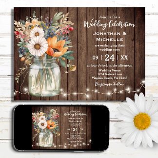 Invitation Fleur sauvage rustique Grange Bois Pays Mariage Fl