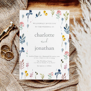 Invitation Fleur sauvage rustique Mariage de calligraphie mod