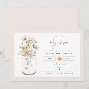 Invitation FLEUR SAUVAGE rustique POPPY Baby shower Mason Jar