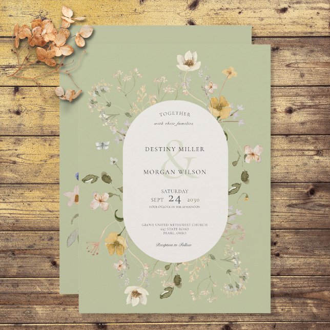Invitation Fleur sauvage rustique Sage Green (Créateur téléchargé)