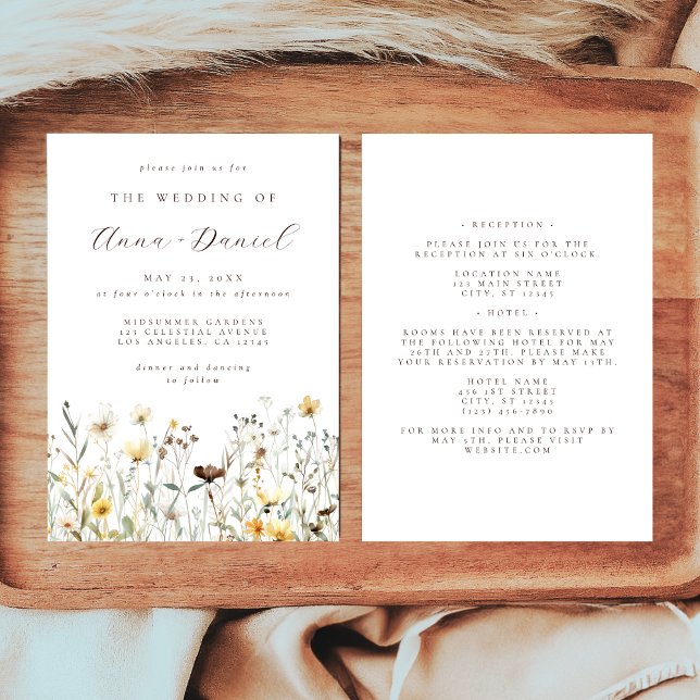 Invitation Fleur sauvage rustique tout en un Mariage (Créateur téléchargé)