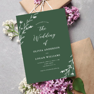 Invitation Fleur sauvage Rustique vert foncé Boho Mariage