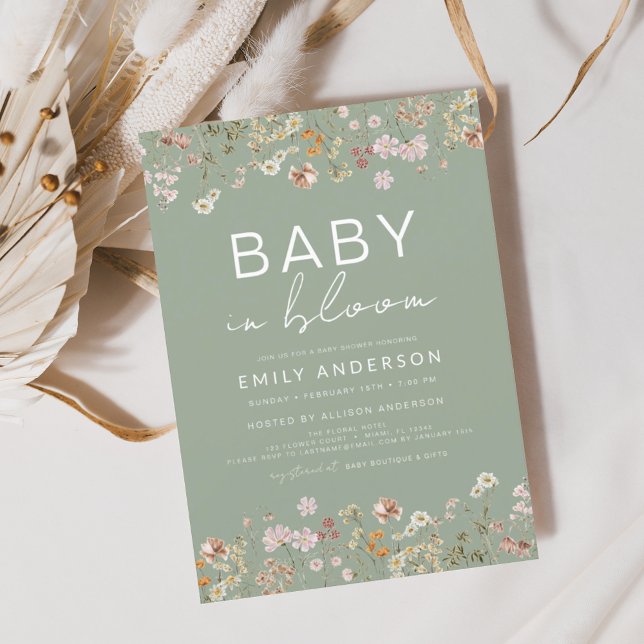 Invitation Fleur sauvage Sage Green Baby dans le Baby shower  (Créateur téléchargé)