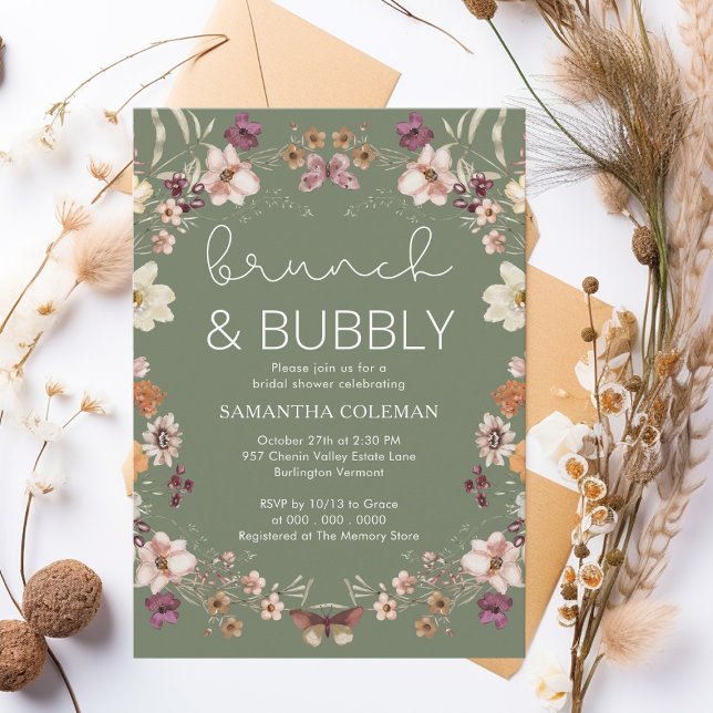 Invitation Fleur sauvage Sage Green Boho Fête des mariées Bru (Créateur téléchargé)
