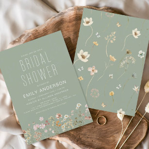Invitation Fleur sauvage Sage Green Boho Fête des mariées Élé