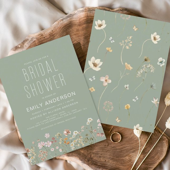 Invitation Fleur sauvage Sage Green Boho Fête des mariées Élé (Créateur téléchargé)