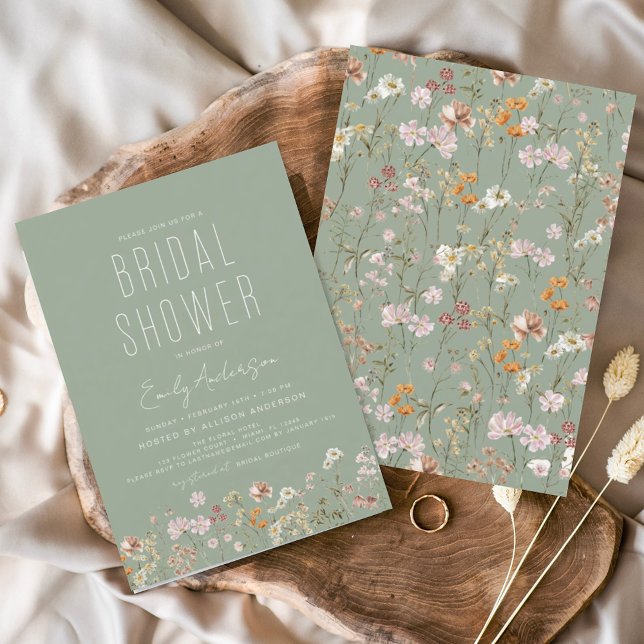 Invitation Fleur sauvage Sage Green Boho Fête des mariées Élé (Créateur téléchargé)