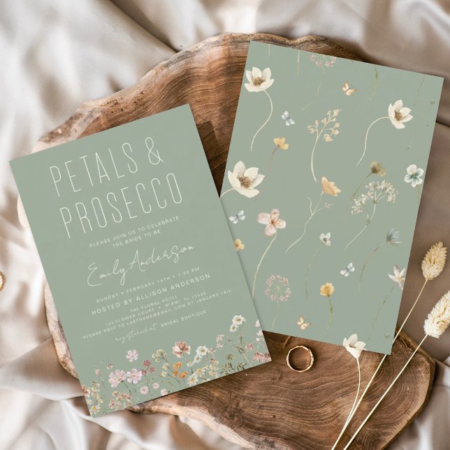 Invitation Fleur sauvage Sage Green Pétales et Procuco Bride (Créateur téléchargé)