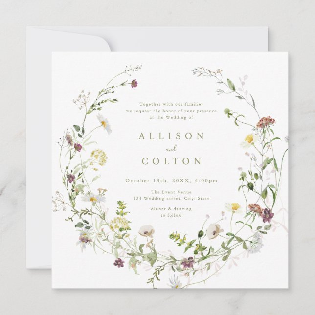 Invitation Fleur sauvage Sage Green Rustic Boho Mariage (Devant)