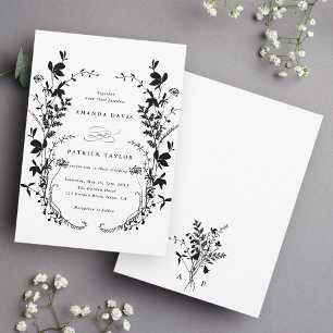 Invitation Fleur sauvage Silhouette Wreath Mariage noir et bl