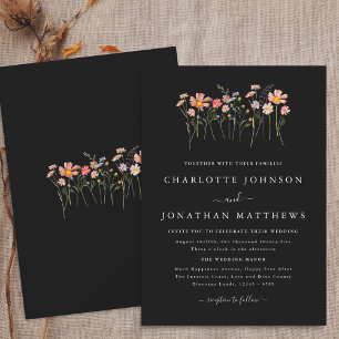 Invitation Fleur sauvage simple Automne noir et blanc Mariage