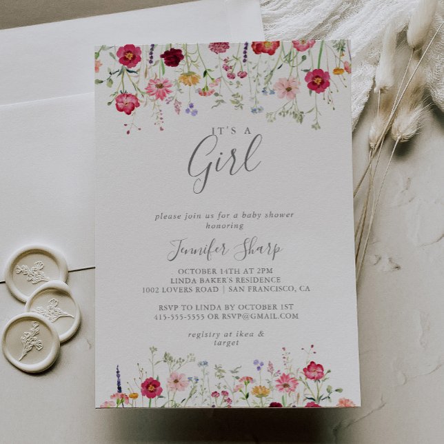 Invitation Fleur sauvage simple C'est un Baby shower de fille (Créateur téléchargé)