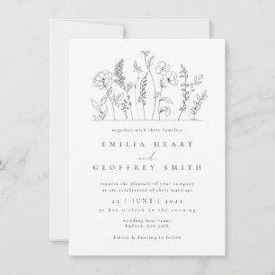 Invitation Fleur sauvage simple Garden Lineart Mariage