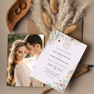 Invitation Fleur sauvage simple Lavender Mariage Monogramme P