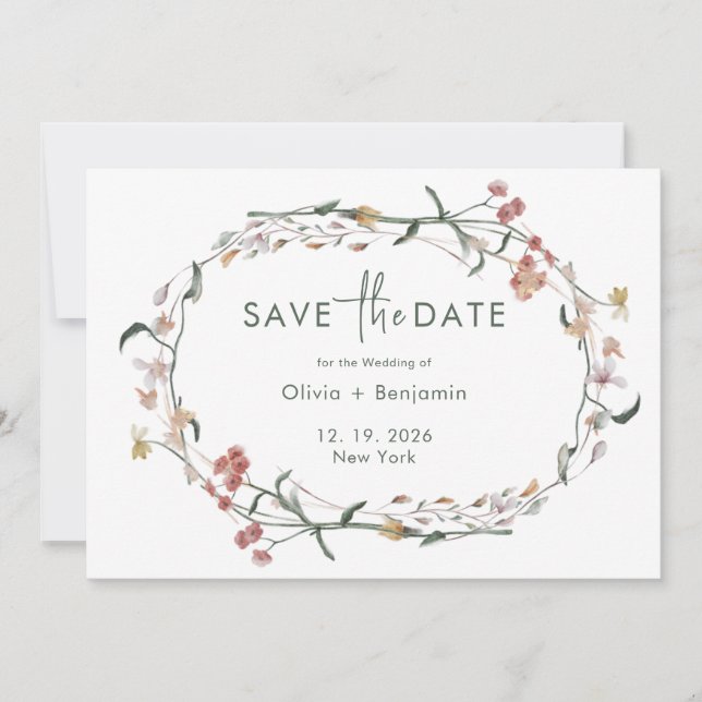 Invitation Fleur sauvage Simple Nimal Wedding Enregistrer La  (Devant)