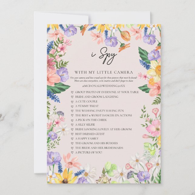 Invitation Fleur sauvage Spring I Spy Mariage Game Card (Devant)