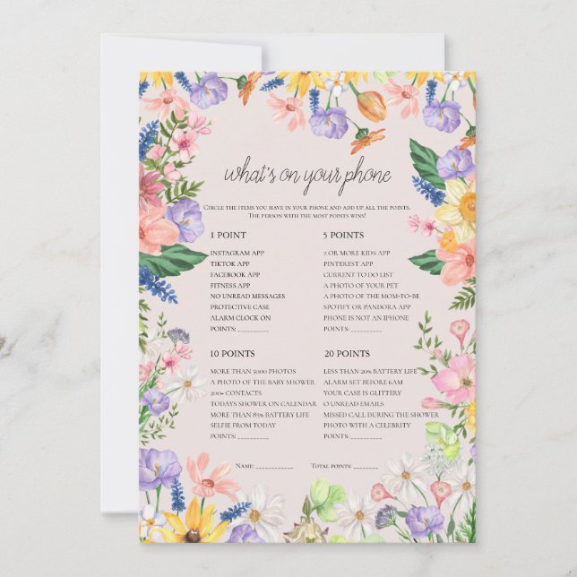 Invitation Fleur sauvage Spring What's On Your Phone Game Car (Devant)