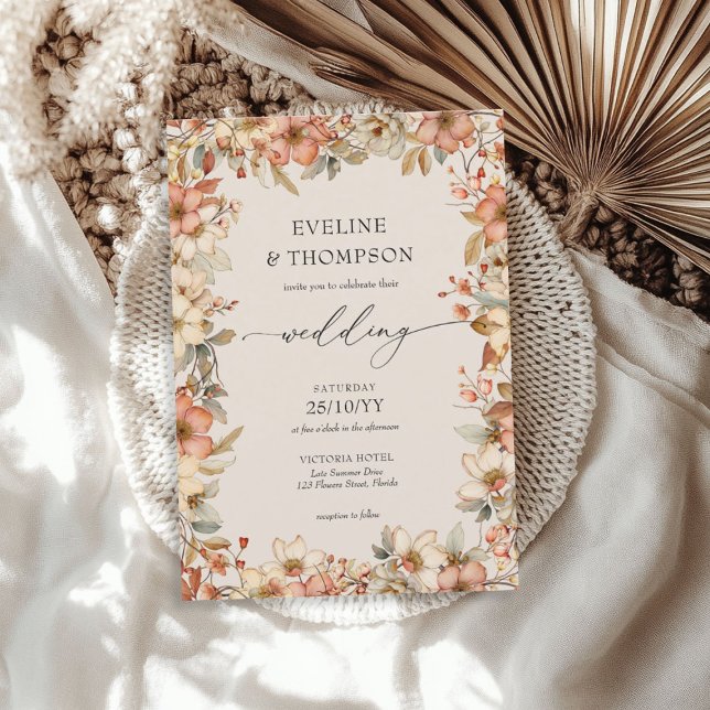Invitation Fleur sauvage Terracotta Floral Aquarelle Mariage (Wildflower Terracotta Floral Watercolor Wedding Invitation)