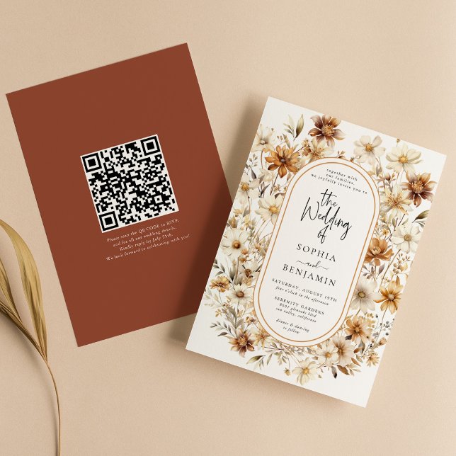 Invitation Fleur sauvage Terracotta Floral Boho Mariage QR Co (Créateur téléchargé)