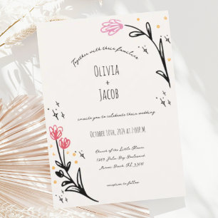 Invitation Fleur sauvage tiré à la main Scribble Wavy Border 