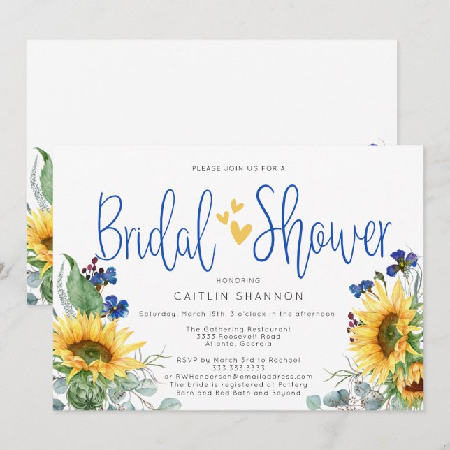 Invitation Fleur sauvage tournesol Fête des mariées rustique (Devant / Derrière)