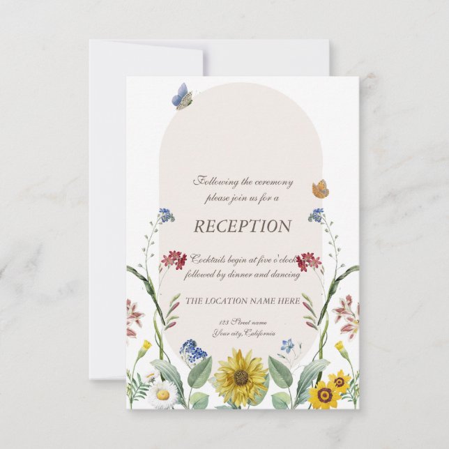 Invitation fleur sauvage Tournesol Papillons Mariage (Devant)