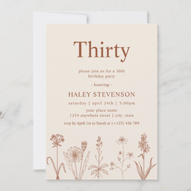 Invitation Fleur sauvage Trente Terracotta beige 30e annivers (Devant)