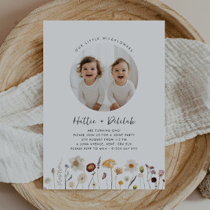 Invitation Fleur sauvage Twin Girls Photo Joint Anniversaire