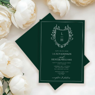 Invitation Fleur sauvage vert classique Monogram Crest Mariag