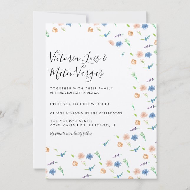 Invitation Fleur sauvage vert floral Mariage d'aquarelle (Devant)